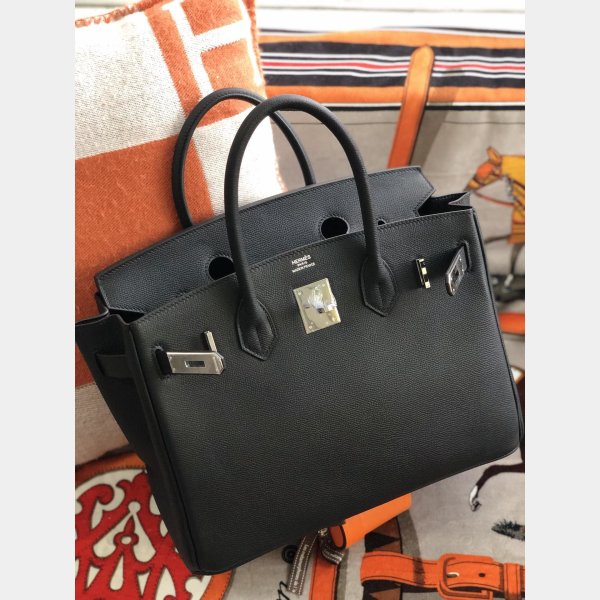 Hermes Birkin Epsom leather Handbags Black Silver Fashion