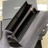 Top Quality CC Leather Chevron Flap Long Wallet A80758