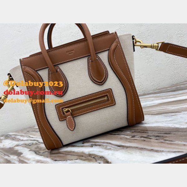 Brown/White Celine Micro Luggage Tote Bag Perfect