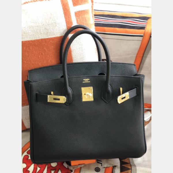 Hermes Birkin Epsom leather Handbags Black Golden Cheap