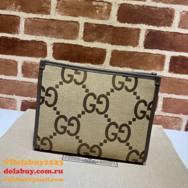 Gucci 1:1 Mirror 699318 Clutches Jumbo GG pouch camel ebony GG canvas