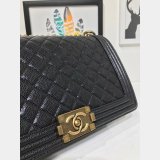 Fake CC Le Boy Cheap Mall Black Bags Caviar 28cm