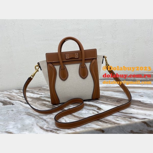 Brown/White Celine Micro Luggage Tote Bag Perfect