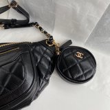 Buy Online CC Duplicate Calfskin Waist AS1077 Black Bag