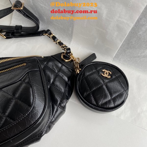 Buy Online CC Duplicate Calfskin Waist AS1077 Black Bag