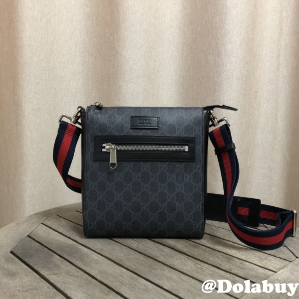 UK Gucci 1:1 Mirror Black GG Supreme Small Messenger 523599 Bag