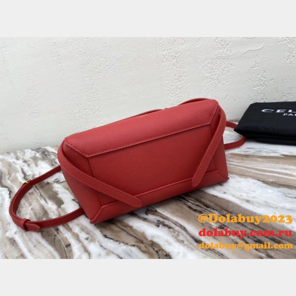 Celine Luxury nano belt red bag in grained calfskin