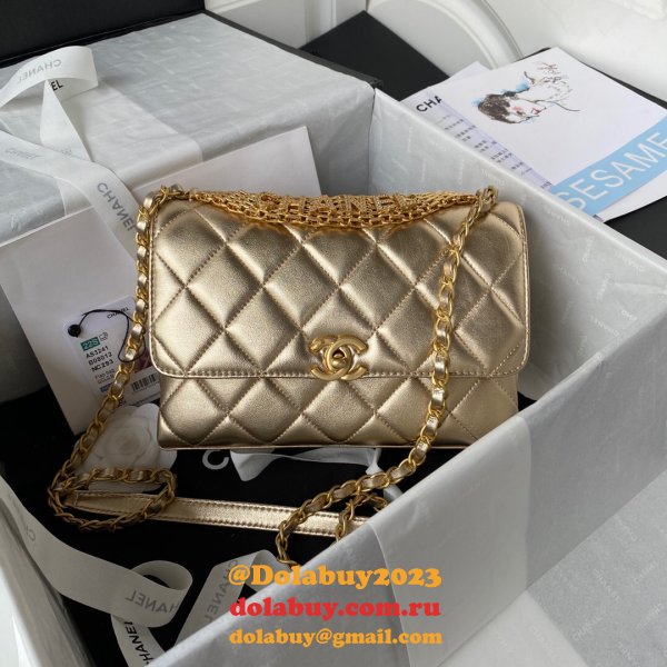 Luxury Inspired AS3241 Flap Bag Strass & Gold-Tone Metal Lambskin