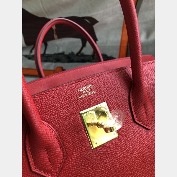 Hermes Birkin Epsom leather Handbags Red Golden Replica