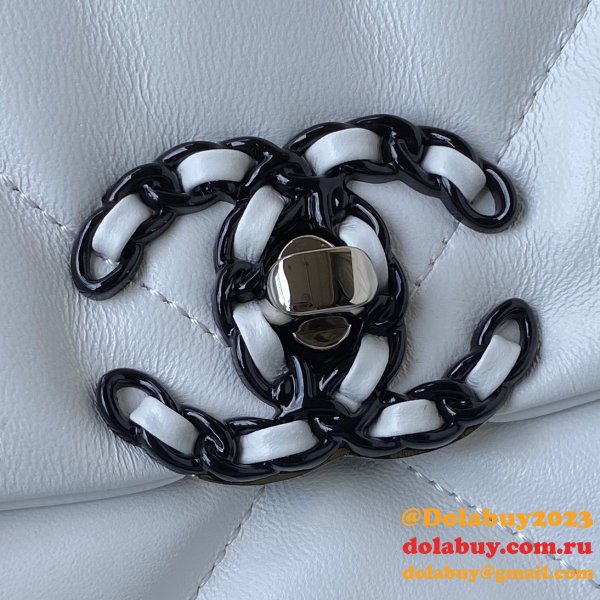 Best Fake Lambskin Gold-Tone AS1160 White/Black 19 Handbags Online Sale