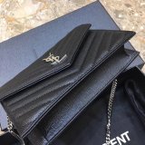 YSL Best Monogram Chain 19CM Black Grain De Poudre Embossed