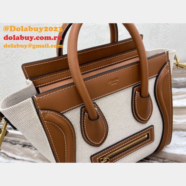 Brown/White Celine Micro Luggage Tote Bag Perfect