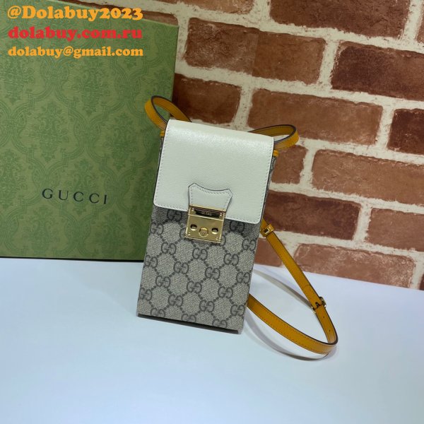 Wholesale Best Gucci 658229 Padlock mini bag in beige and ebony GG Supreme