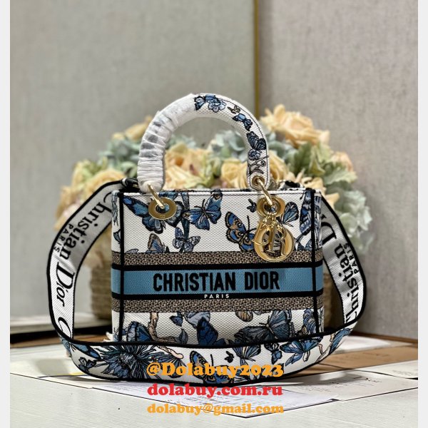 Blue/Pink Christian Dior Copy 9027 Five Grid Embroidery Lady Bag