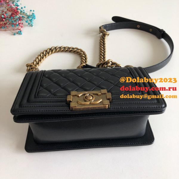 High Quality CC Le Boy 7 Star Best Black Bags lambksin 20cm