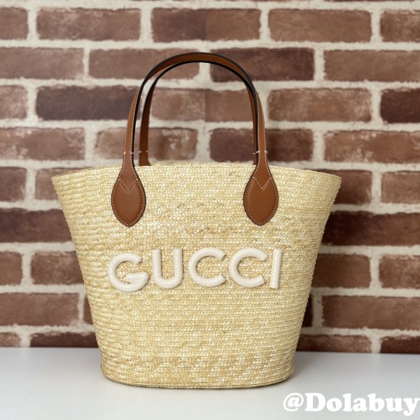 Fashion Medium Straw Tote With Gucci Patch 779530 Inspired Bag