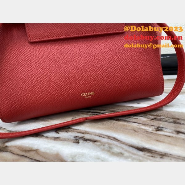 Celine Luxury nano belt red bag in grained calfskin