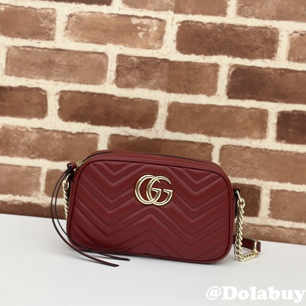 Gucci Perfect Knockoff Wholesale 447632 GG Marmont Small Matelassé Shoulder Red Bag