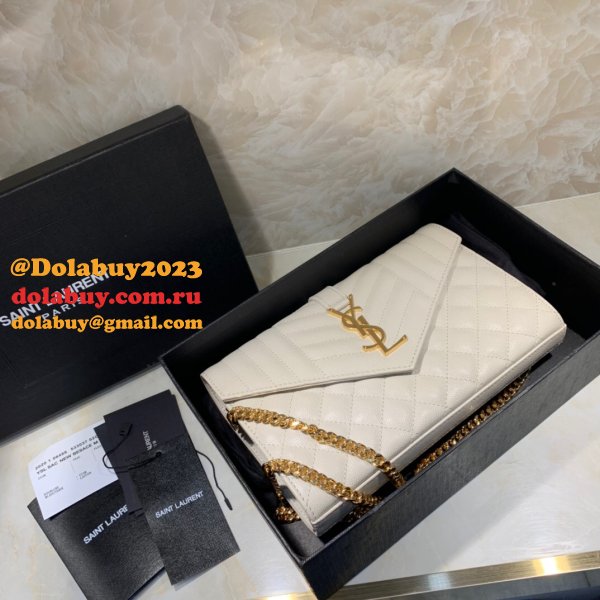 YSL Duplicate Saint Laurent Envelope Wallet on Chain WOC 620280 White Bag