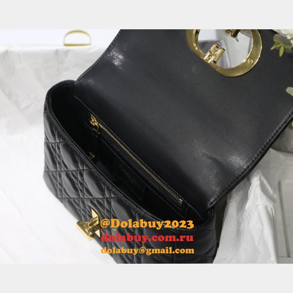 Copy Dior Caro 20cm Bag Black Supple Cannage Calfskin