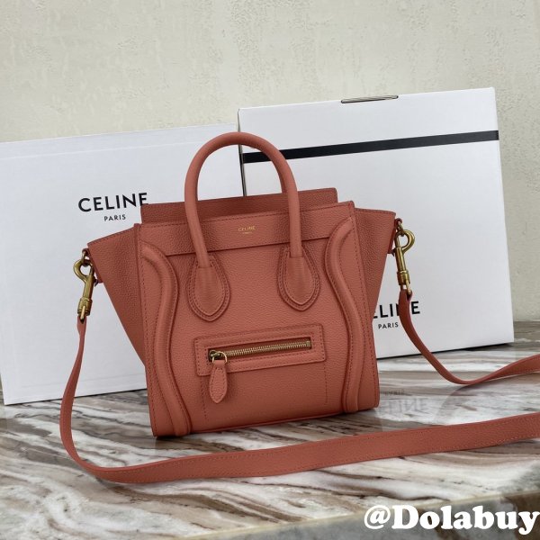 Duplicate Celine Pink Nano Luggage bag in drummed calfskin