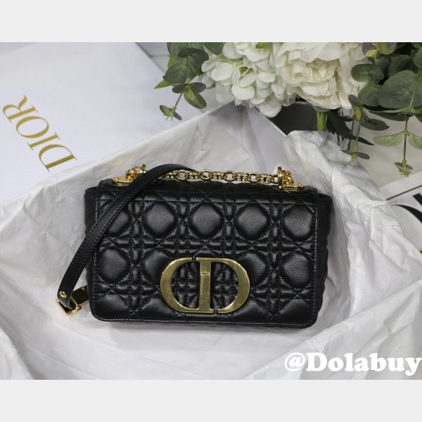 Copy Dior Caro 20cm Bag Black Supple Cannage Calfskin