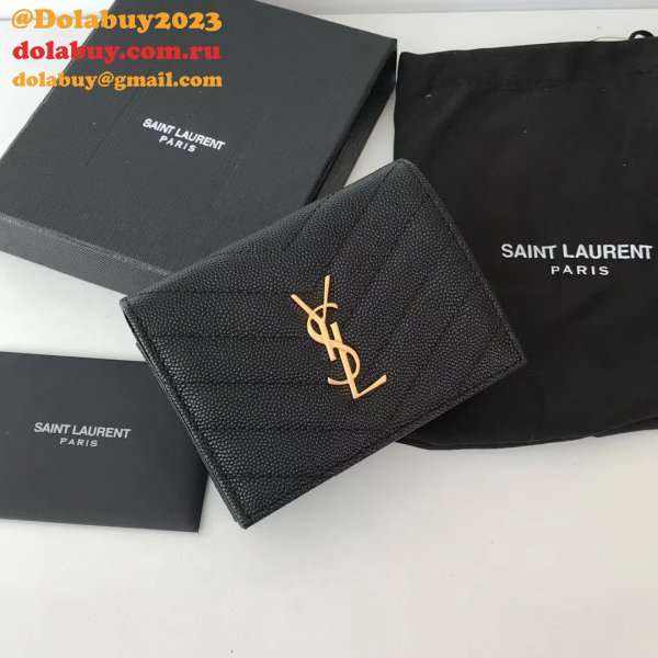 Fashion YSL Saint Laurent Short MONOGRAM 459738 Black Wallet