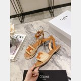 High Quality bag Celine LYMPIA FLAT STRAP SANDAL in RAFFIA & CALFSKIN