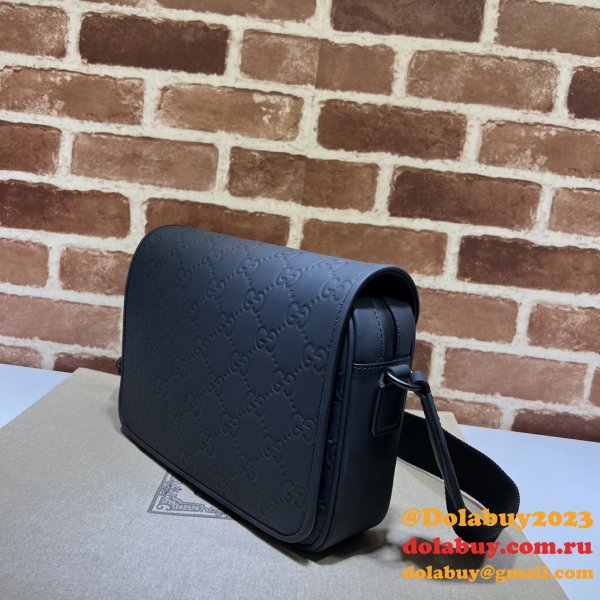 Gucci Wholesale GG Crossbody Rubber-effect 775097 Black Bag